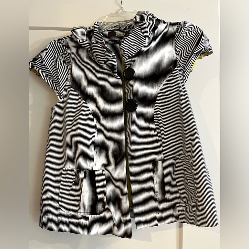 Eva Franco Black and White Stripe Short Sleeve Blazer (Size 6)